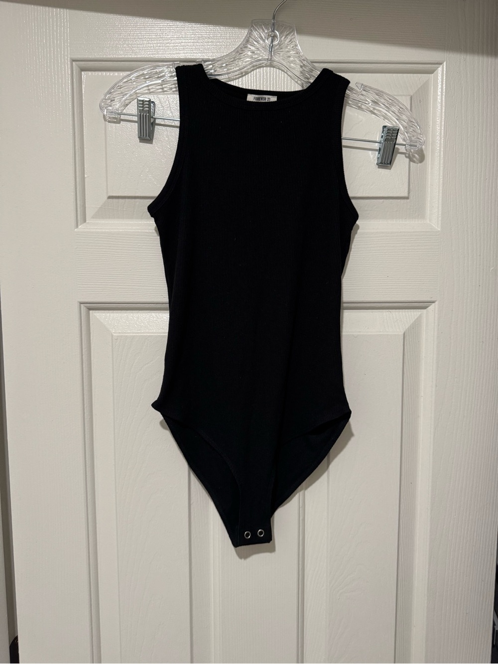 Forever 21 Girls Black Ribbed Crewneck Bodysuit